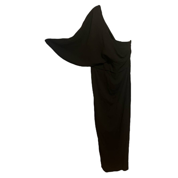 Max Mara Pianoforte Dress Gown Black One Shoulder Draped Sleeve US12 Full Length - Picture 1 of 10